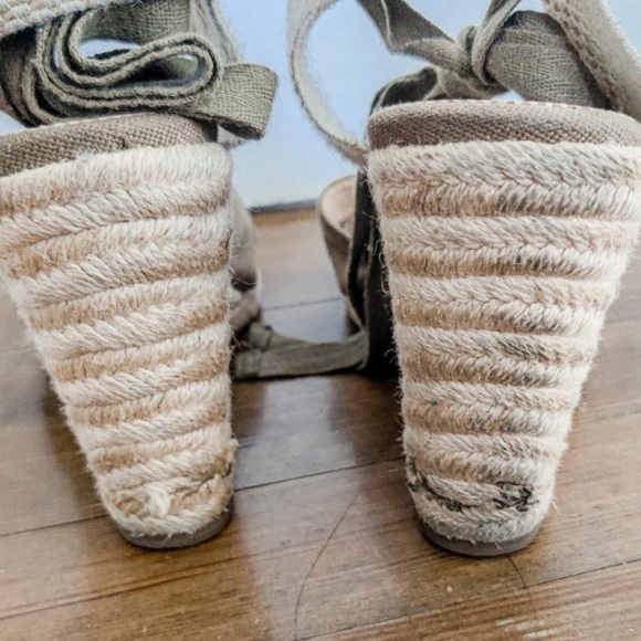 J. Crew Lace Up Leather Canvas Espadrilles Wedges Forrest Green Womens Size 10 - Picture 5 of 6